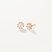 Beaded Earrings, Large lab diamond yellow gold studs 2 ctw